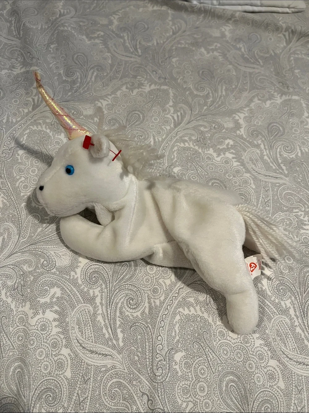 Ty White Unicorn Plush with Iridescent Horn -Mystic